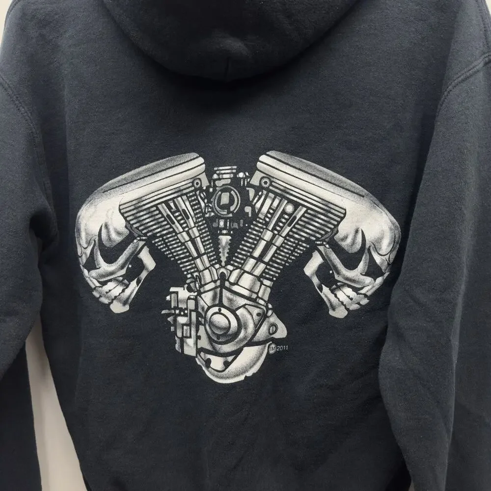 Vintage 2010s Biker Engine Skull Hoodie